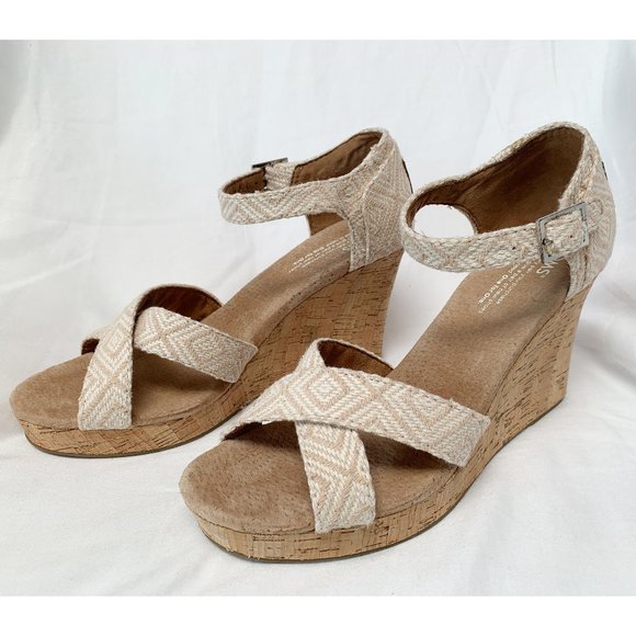TOMS "Strappy Wedge" Natural Woven Diamond - Picture 3 of 6